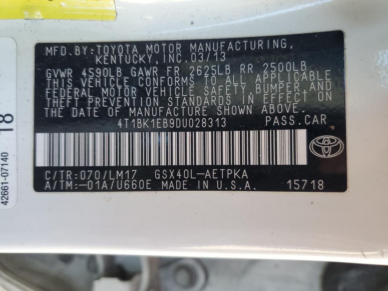 2013 Toyota Avalon Base VIN: 4T1BK1EB9DU028313 Lot: 90923735