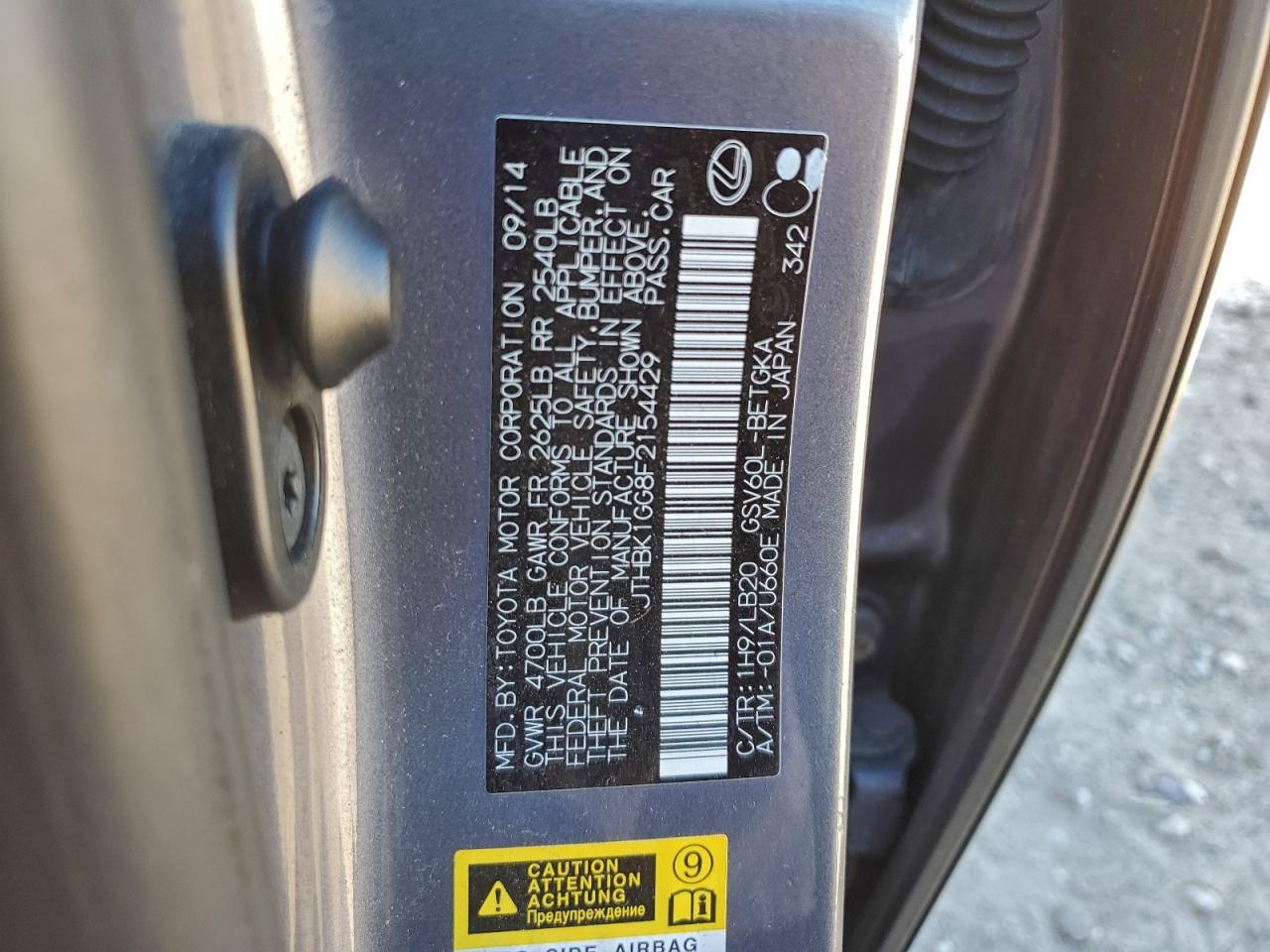 2015 Lexus Es 350 VIN: JTHBK1GG8F2154429 Lot: 94536905