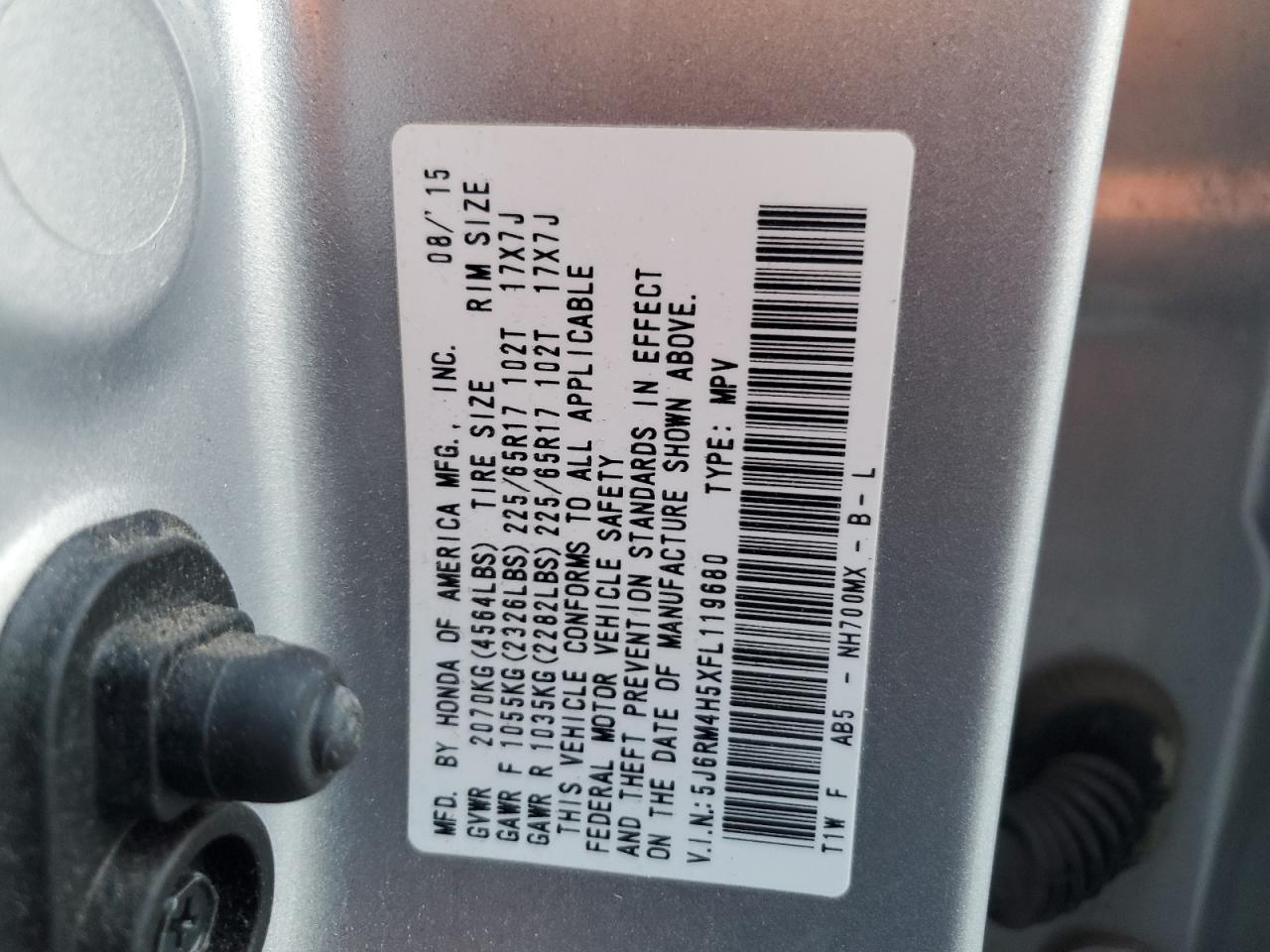 2015 Honda Cr-V Ex VIN: 5J6RM4H5XFL119680 Lot: 92709825