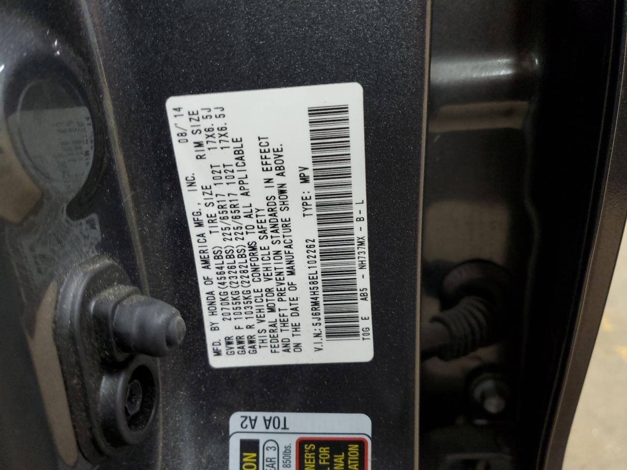 2014 Honda Cr-V Ex VIN: 5J6RM4H58EL102262 Lot: 91496595