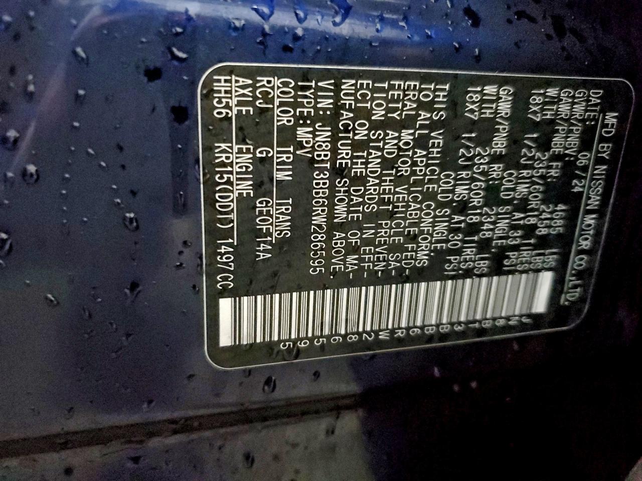 2024 Nissan Rogue Sv VIN: JN8BT3BB6RW286595 Lot: 93599195