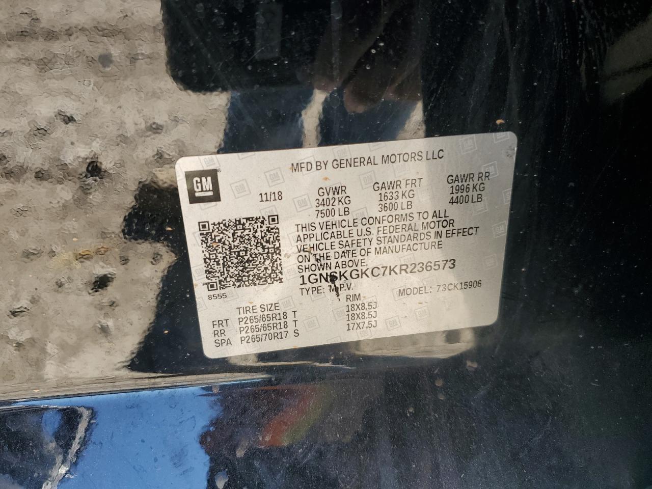 2019 Chevrolet Suburban K1500 Ls VIN: 1GNSKGKC7KR236573 Lot: 91483215