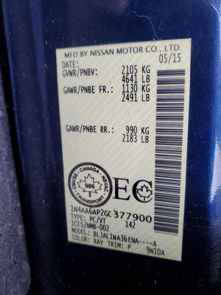 2016 Nissan Maxima 3.5S VIN: 1N4AA6AP2GC377900 Lot: 92491855