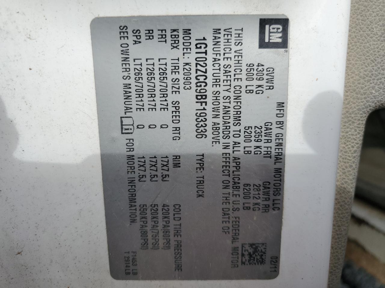 2011 GMC Sierra K2500 Heavy Duty VIN: 1GT02ZCG9BF193336 Lot: 92844415