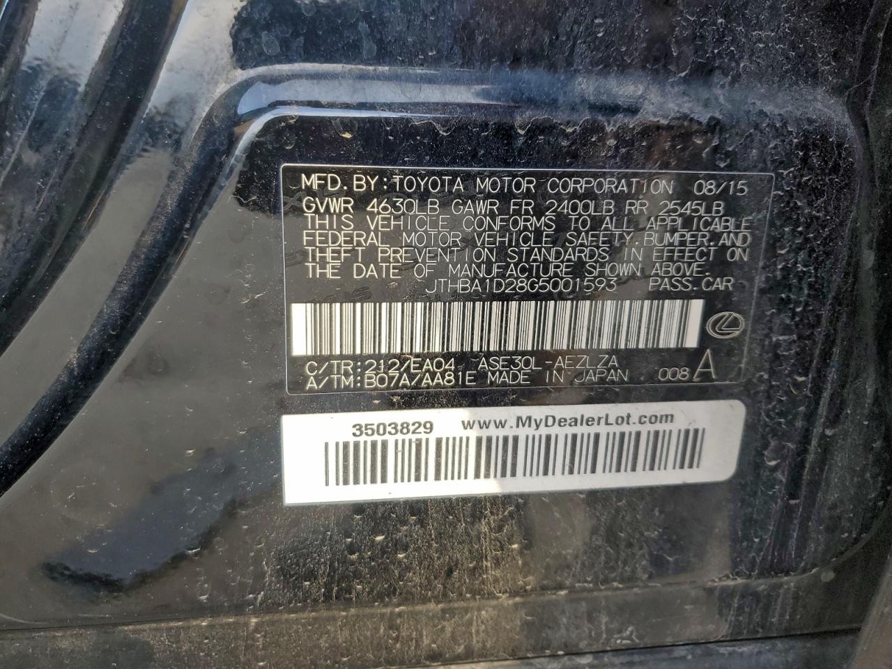 2016 Lexus Is 200T VIN: JTHBA1D28G5001593 Lot: 94114135