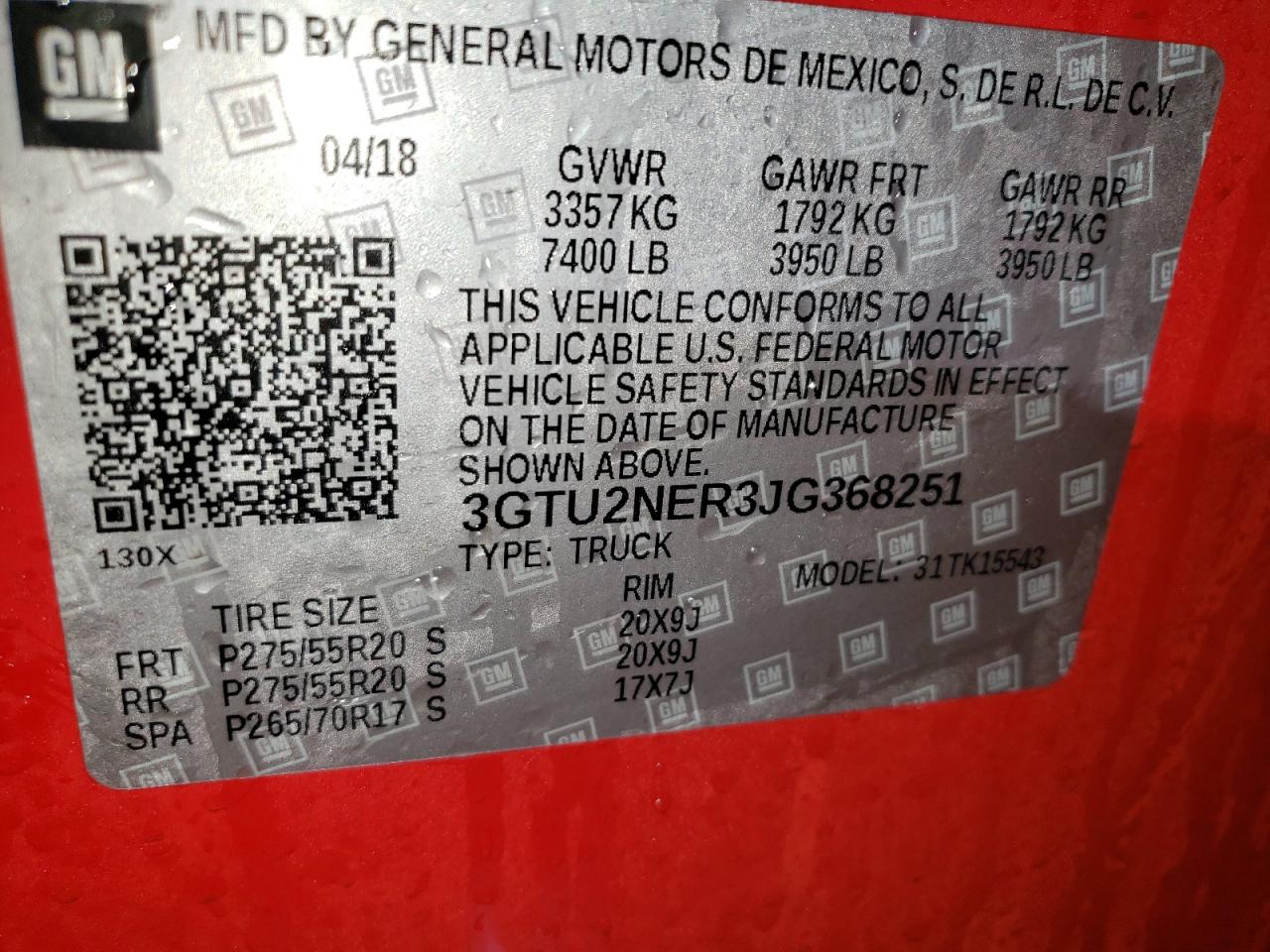 2018 GMC Sierra K1500 Slt VIN: 3GTU2NER3JG368251 Lot: 93062725