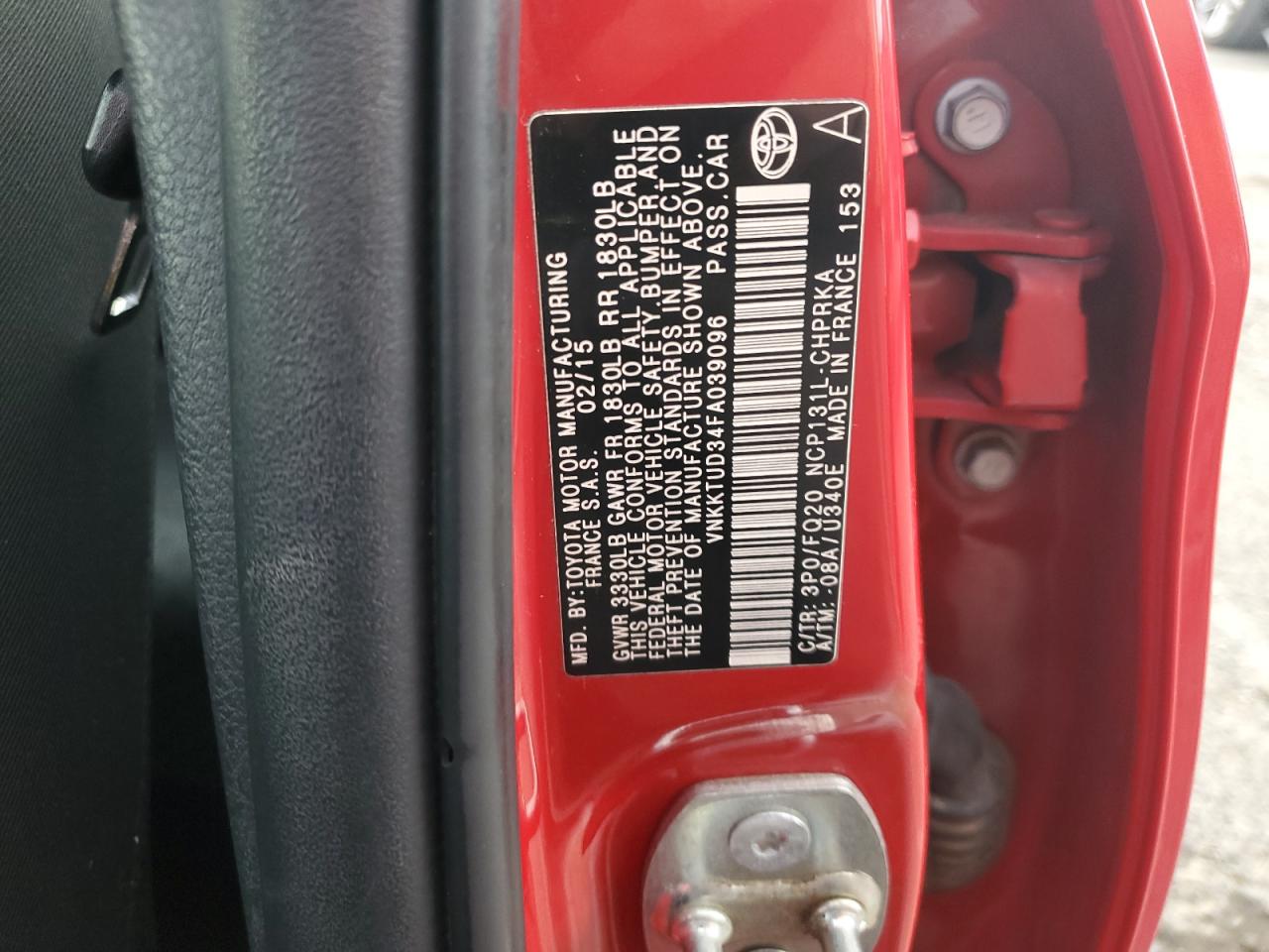 2015 Toyota Yaris VIN: VNKKTUD34FA039096 Lot: 92315195