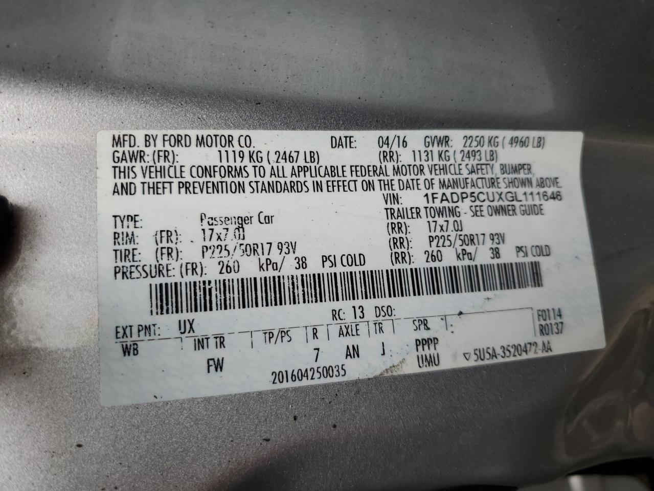 2016 Ford C-Max Premium Sel VIN: 1FADP5CUXGL111646 Lot: 91882475