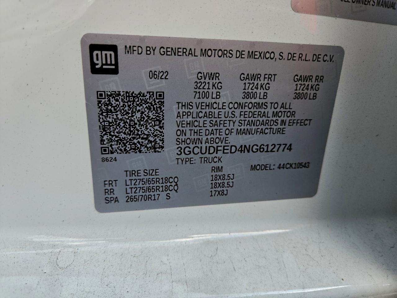 2022 Chevrolet Silverado K1500 Lt Trail Boss VIN: 3GCUDFED4NG612774 Lot: 94479125