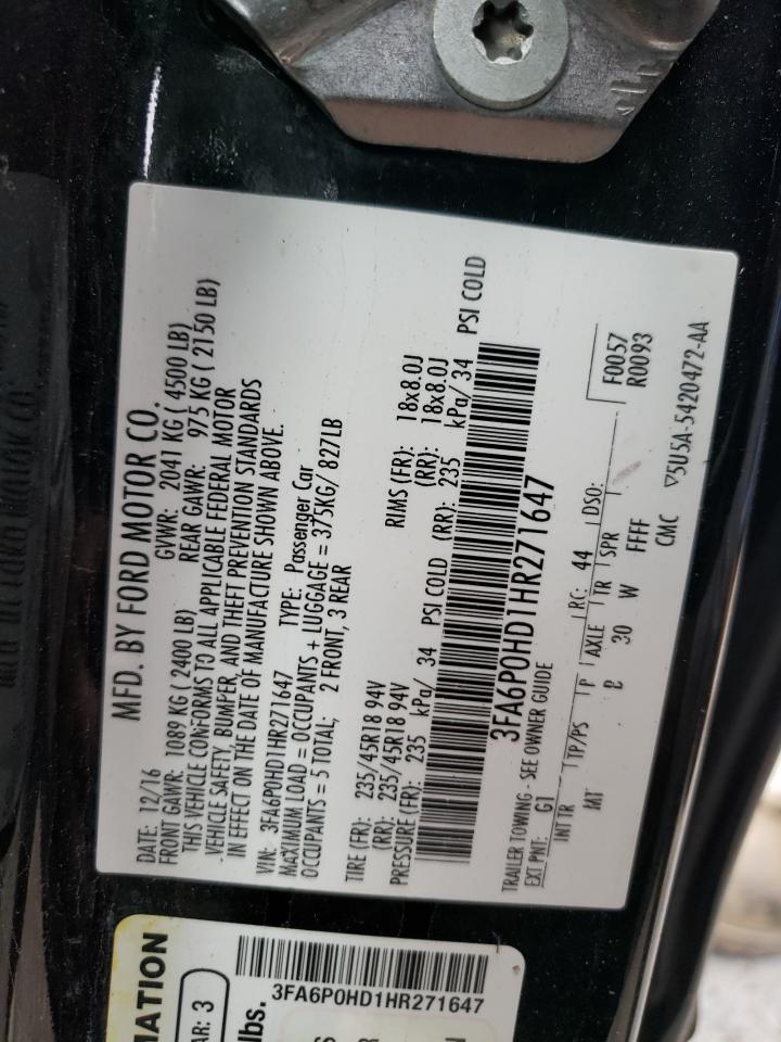 2017 Ford Fusion Se VIN: 3FA6P0HD1HR271647 Lot: 92348525