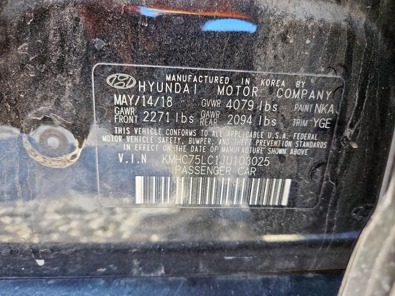 2018 Hyundai Ioniq Sel VIN: KMHC75LC1JU103025 Lot: 92546275