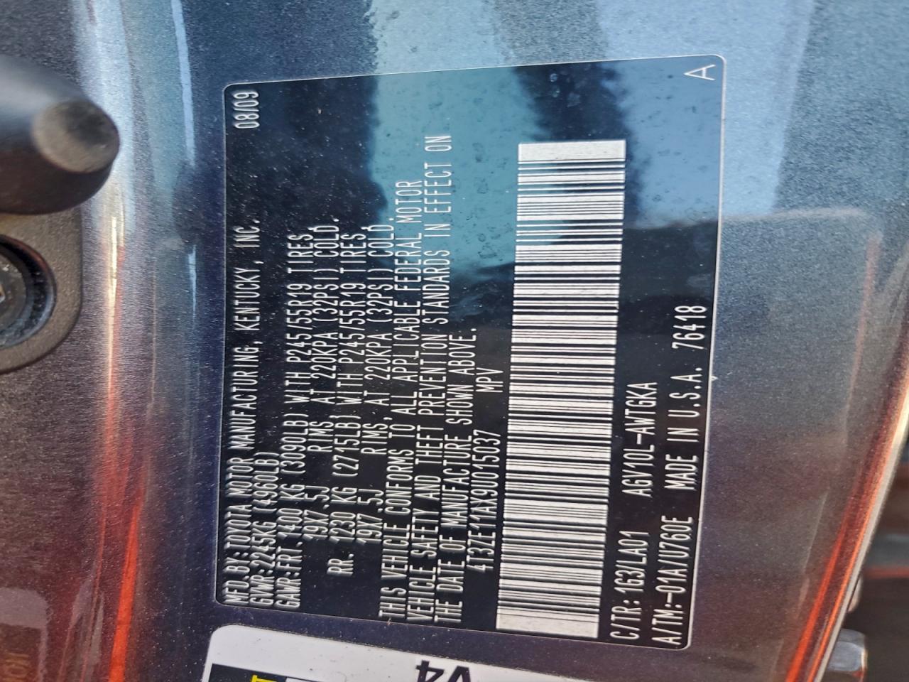 2009 Toyota Venza VIN: 4T3ZE11AX9U015037 Lot: 94704755