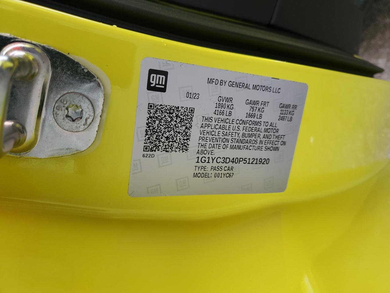 2023 Chevrolet Corvette Stingray 3Lt VIN: 1G1YC3D40P5121920 Lot: 93628345