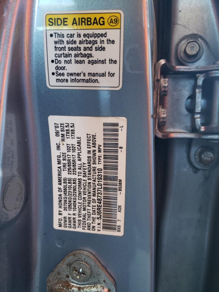 2007 Honda Cr-V Exl VIN: 5J6RE48737L019310 Lot: 91879615