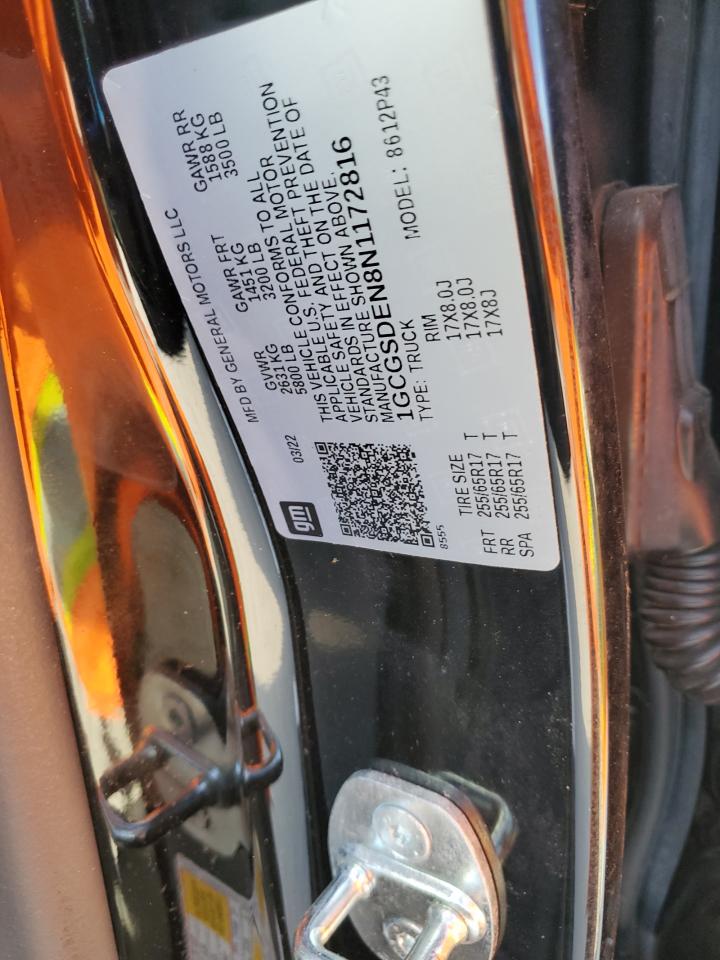 2022 Chevrolet Colorado Z71 VIN: 1GCGSDEN8N1172816 Lot: 93048095