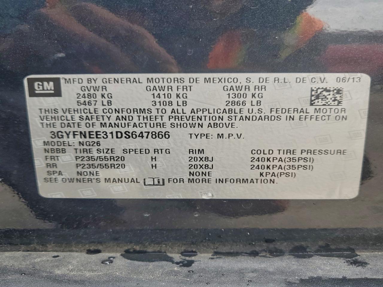 2013 Cadillac Srx Premium Collection VIN: 3GYFNEE31DS647866 Lot: 93835735