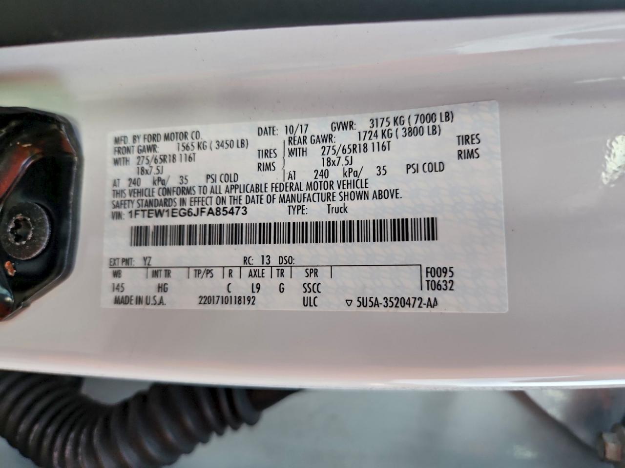 2018 Ford F150 Supercrew VIN: 1FTEW1EG6JFA85473 Lot: 93298525