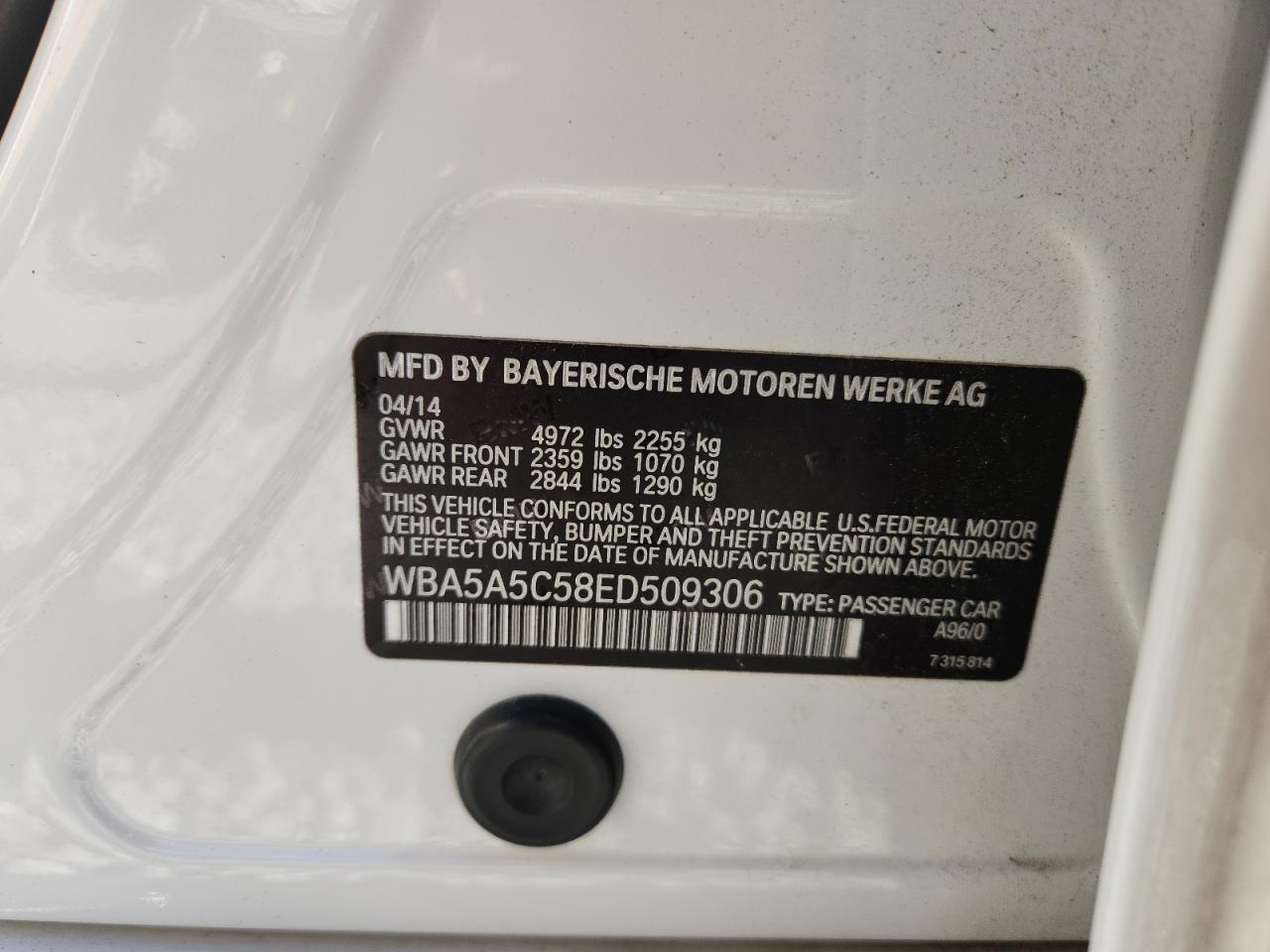 2014 BMW 528 I VIN: WBA5A5C58ED509306 Lot: 90621875