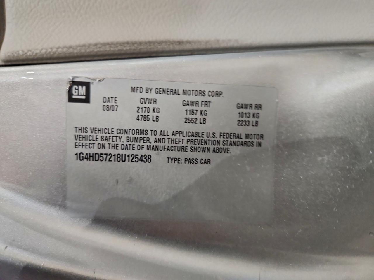 2008 Buick Lucerne Cxl VIN: 1G4HD57218U125438 Lot: 94091325