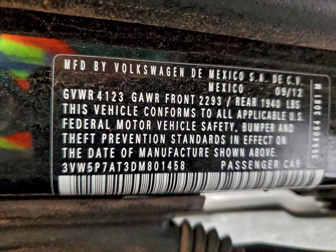 2013 Volkswagen Beetle VIN: 3VW5P7AT3DM801458 Lot: 94381325