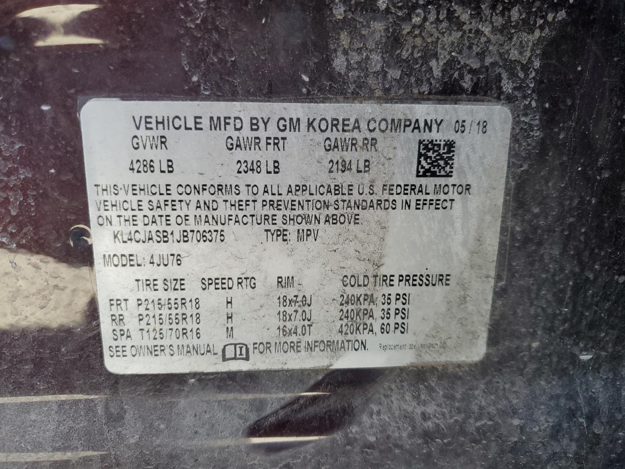 2018 Buick Encore Preferred VIN: KL4CJASB1JB706375 Lot: 91548545