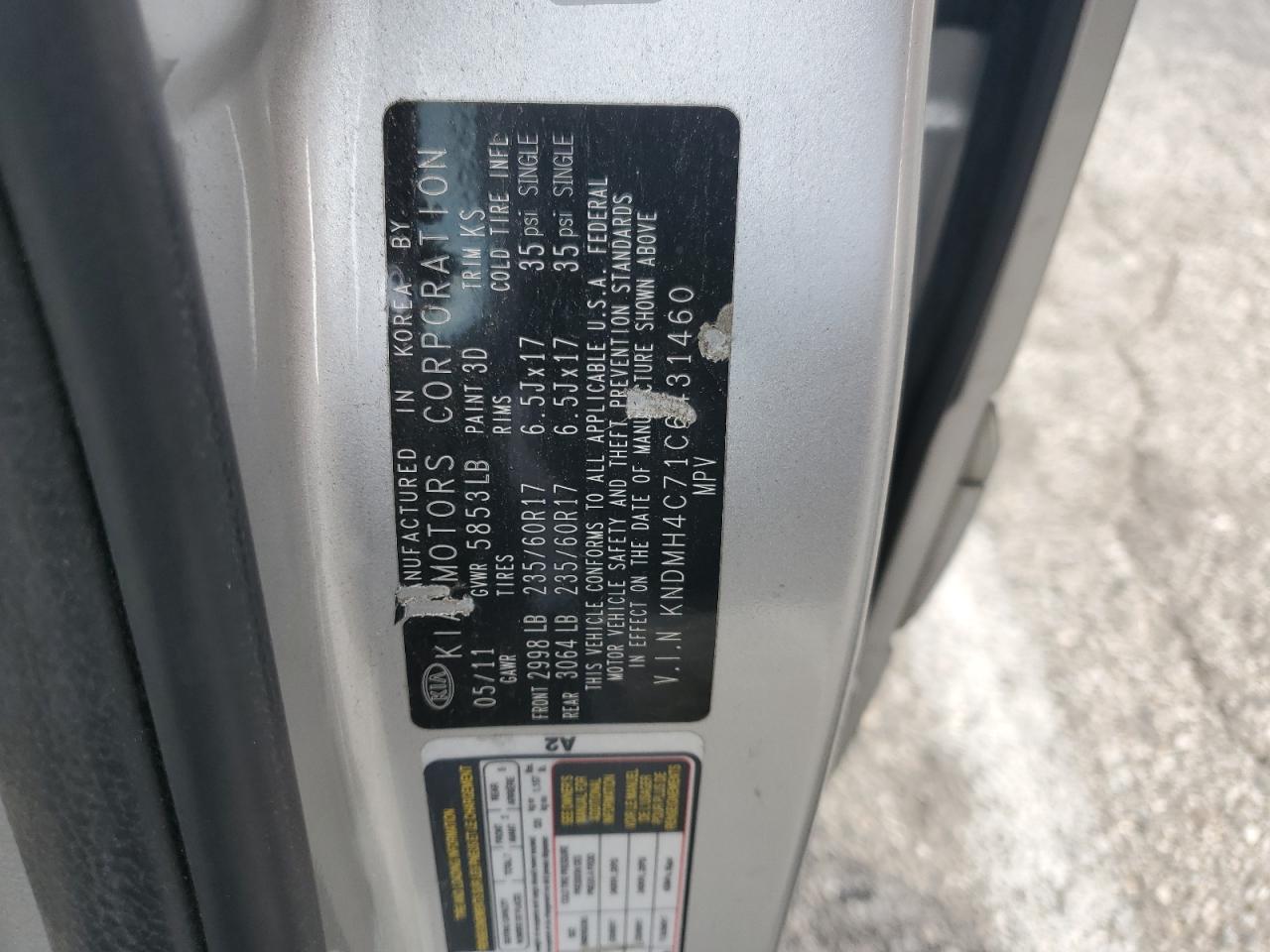 2012 Kia Sedona Ex VIN: KNDMH4C71C6431460 Lot: 92514045