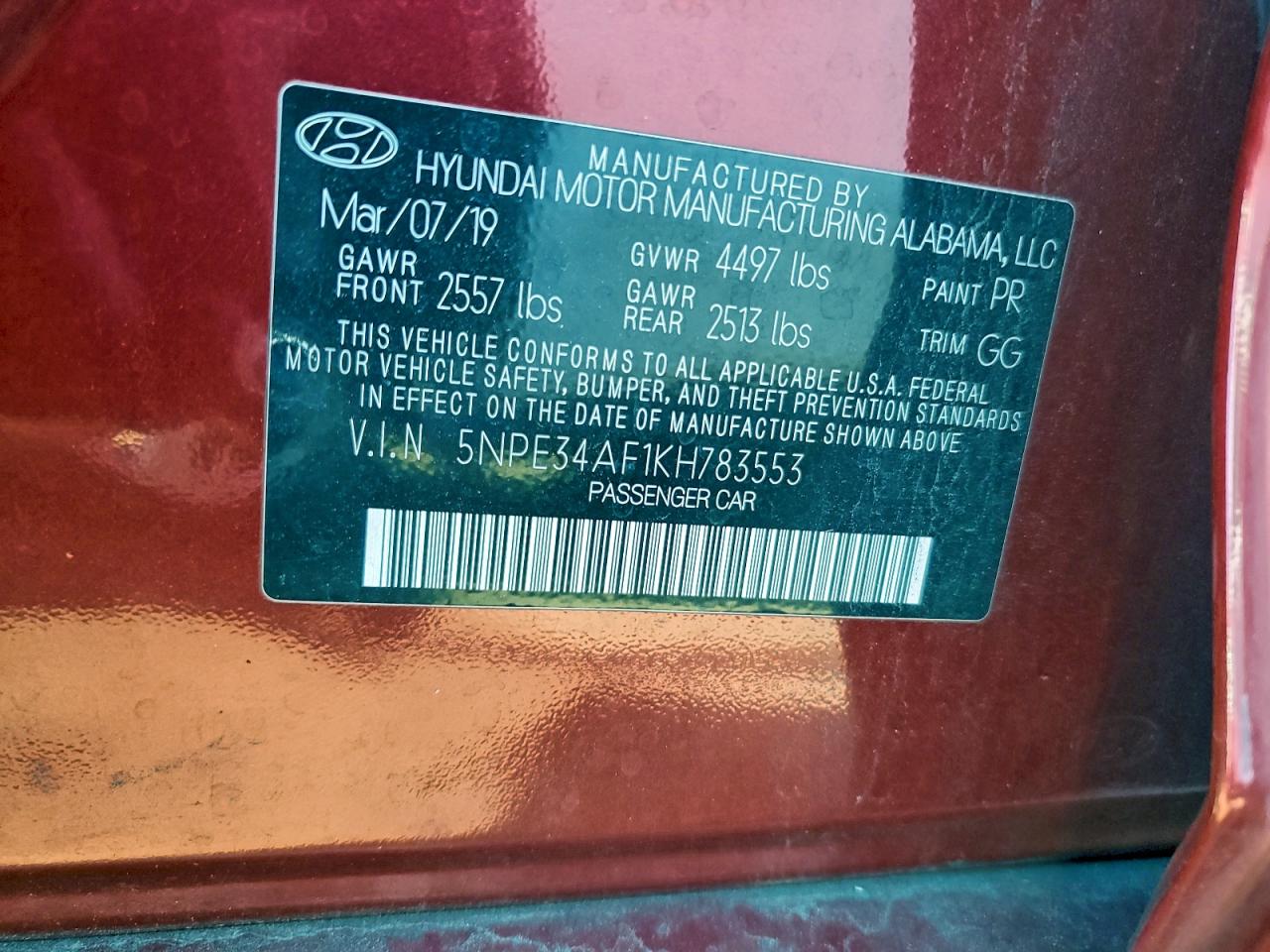 2019 Hyundai Sonata Limited VIN: 5NPE34AF1KH783553 Lot: 93626895