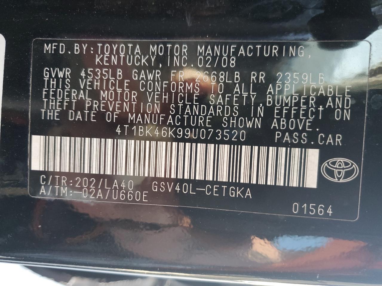 2009 Toyota Camry Se VIN: 4T1BK46K99U073520 Lot: 92789665