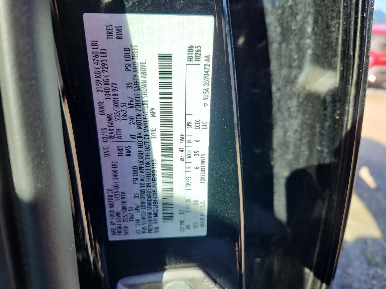 2018 Ford Escape Sel VIN: 1FMCU9HD5JUB99193 Lot: 90870925