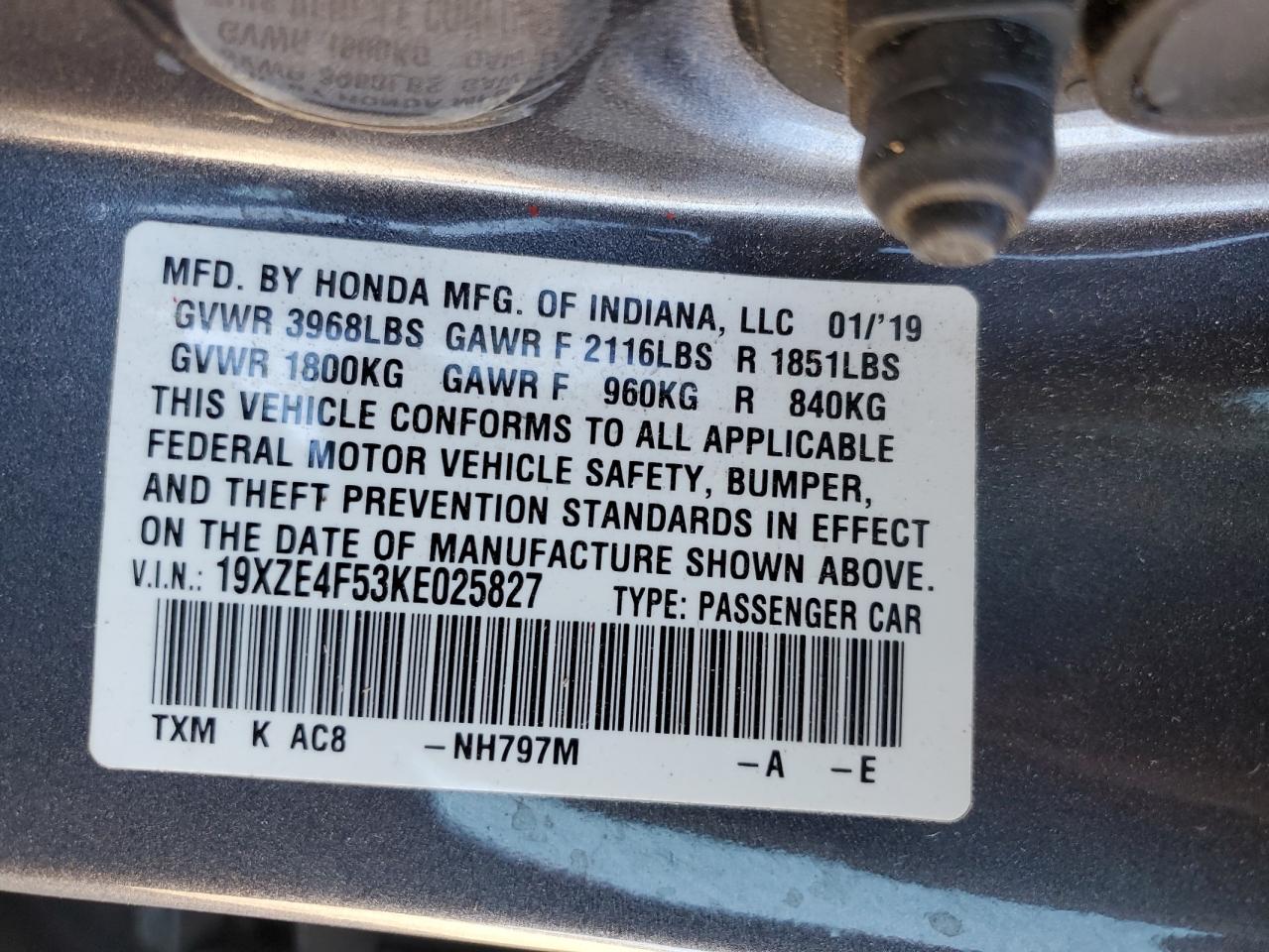 2019 Honda Insight Ex VIN: 19XZE4F53KE025827 Lot: 92449755
