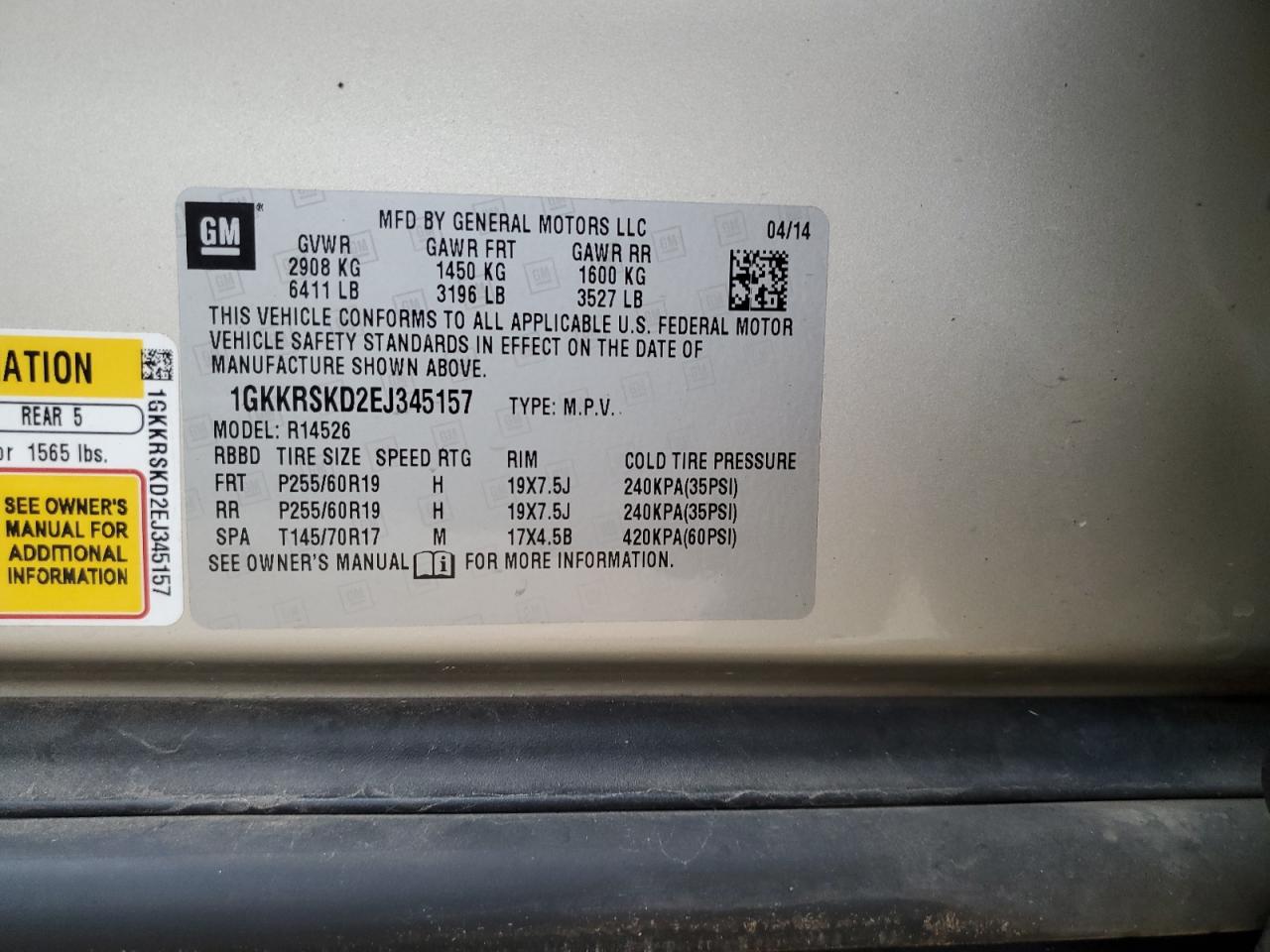 2014 GMC Acadia Slt-2 VIN: 1GKKRSKD2EJ345157 Lot: 93321245