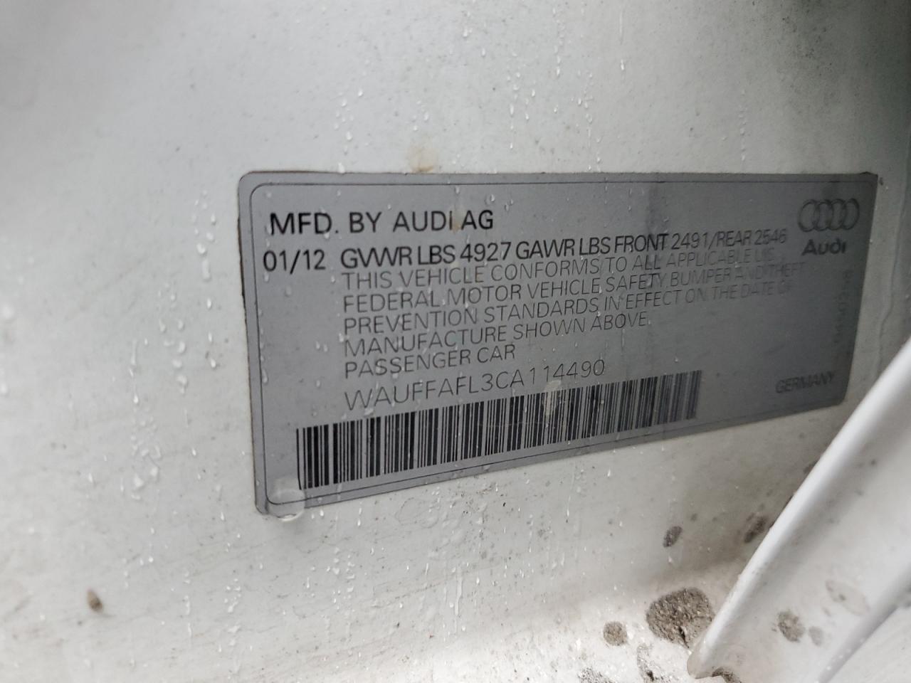 2012 Audi A4 Premium Plus VIN: WAUFFAFL3CA114490 Lot: 93028275