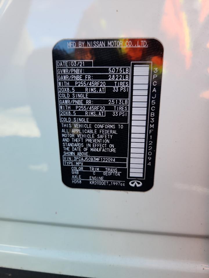 2021 Infiniti Qx50 Essential VIN: 3PCAJ5CB3MF122094 Lot: 91459025