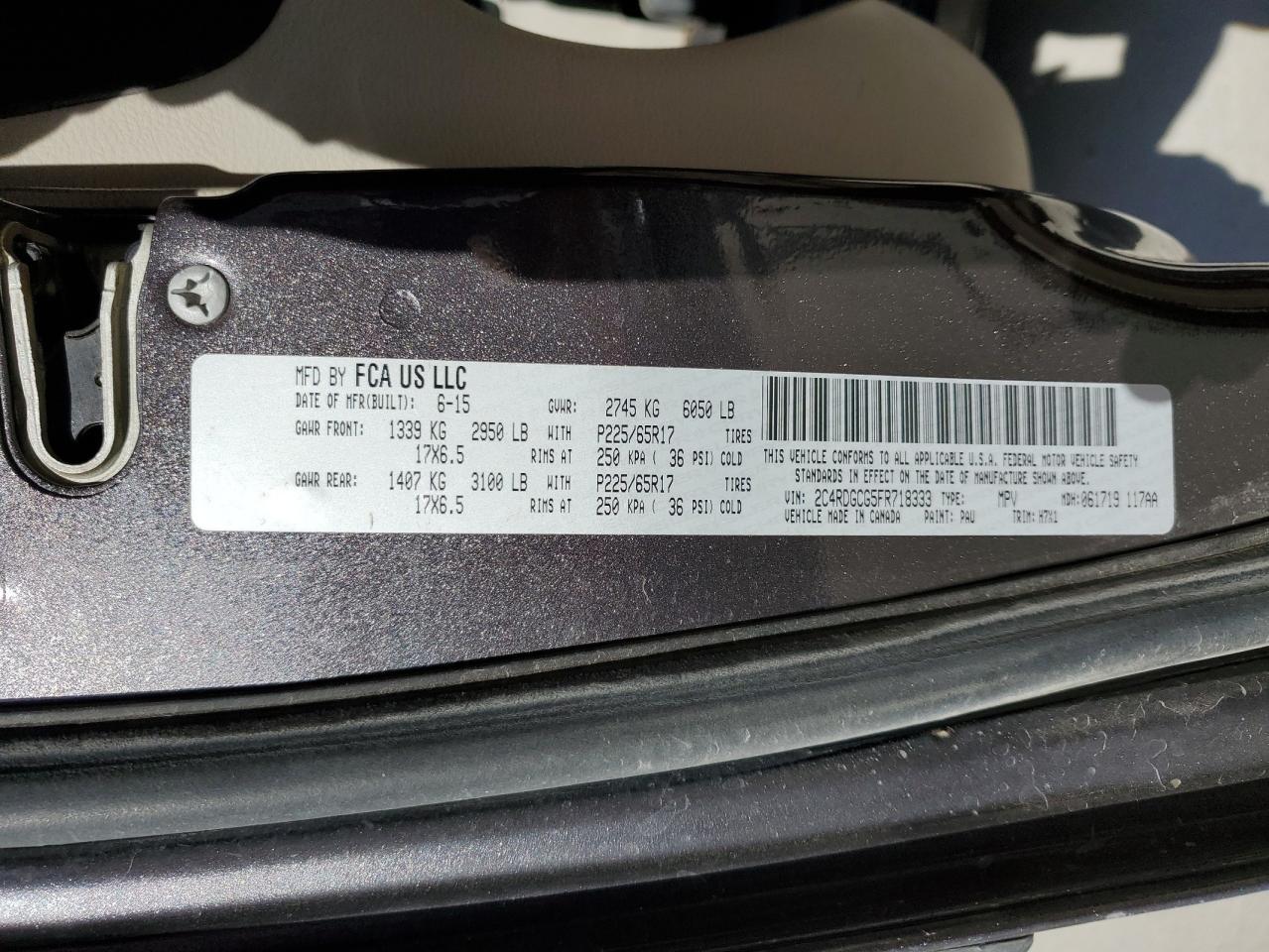 2015 Dodge Grand Caravan Sxt VIN: 2C4RDGCG5FR718333 Lot: 91595785