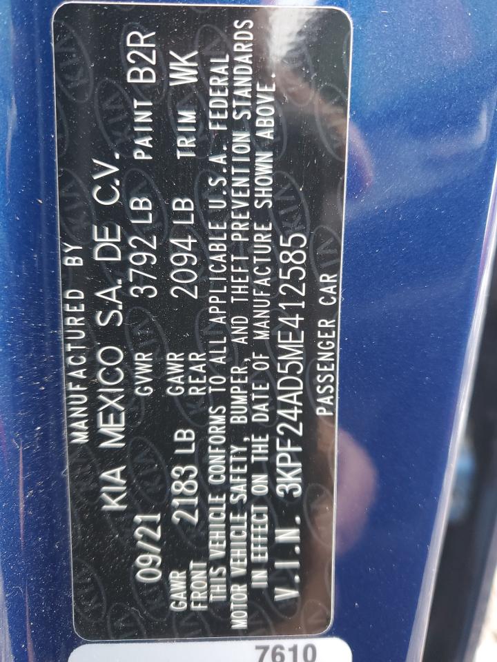 2021 Kia Forte Fe VIN: 3KPF24AD5ME412585 Lot: 91993905