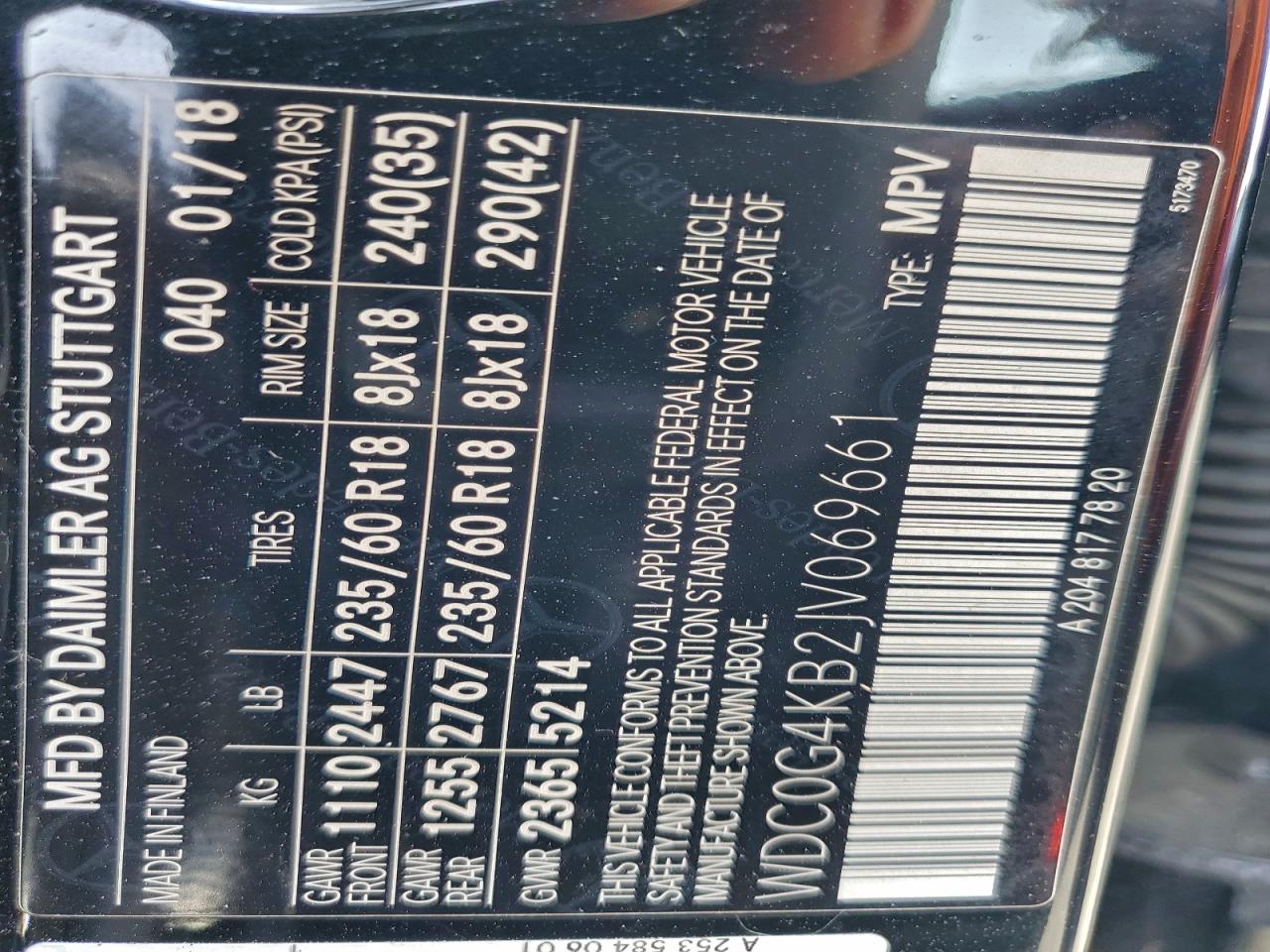 2018 Mercedes-Benz Glc 300 4Matic VIN: WDC0G4KB2JV069661 Lot: 93522385