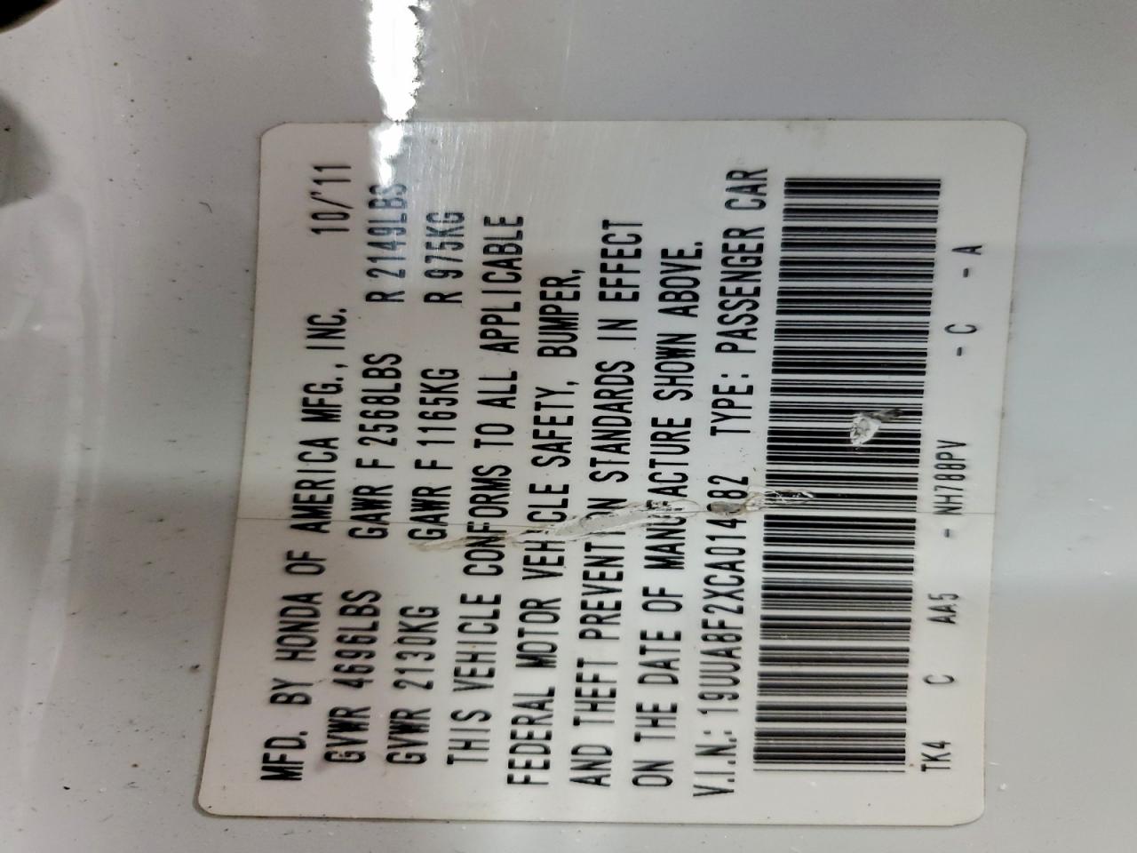 2012 Acura Tl VIN: 19UUA8F2XCA014882 Lot: 93772005