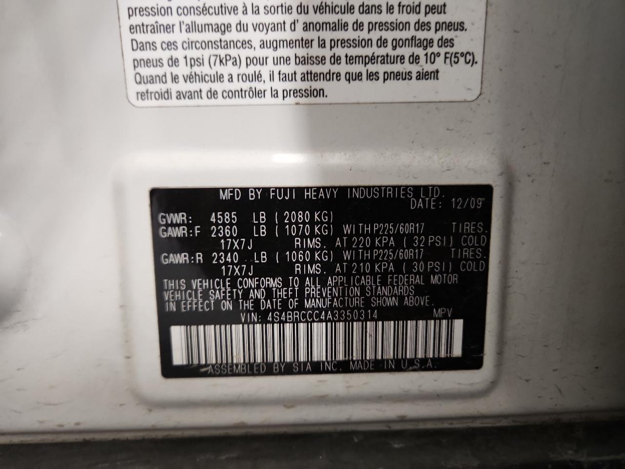 2010 Subaru Outback 2.5I Premium VIN: 4S4BRCCC4A3350314 Lot: 91823385