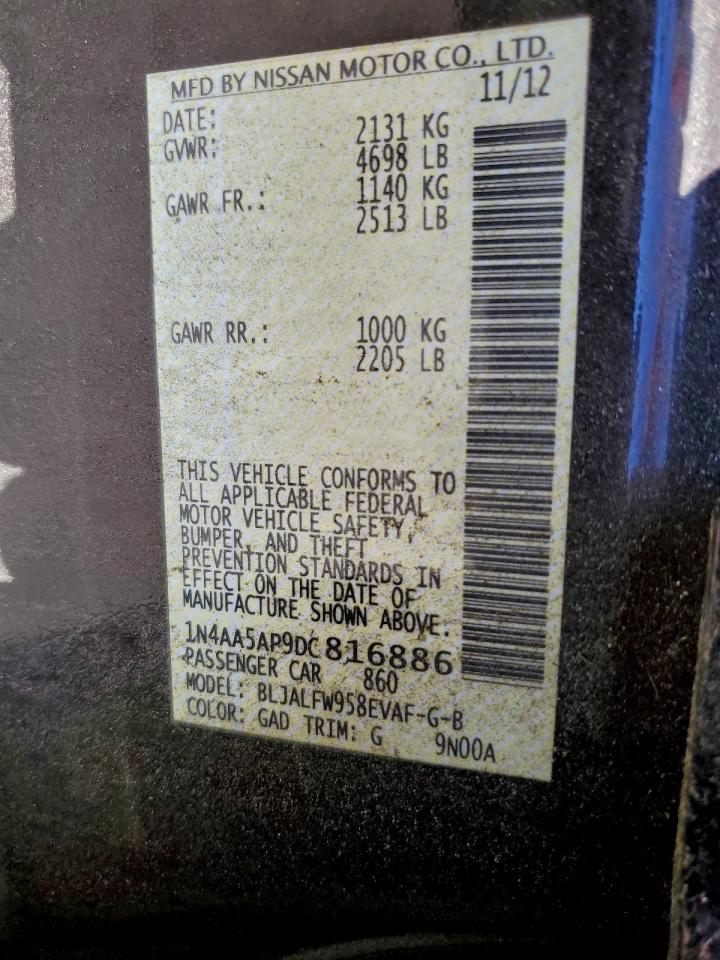 2013 Nissan Maxima S VIN: 1N4AA5AP9DC816886 Lot: 92829725