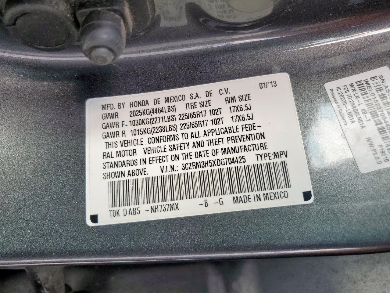 2013 Honda Cr-V Ex VIN: 3CZRM3H5XDG704425 Lot: 92270215