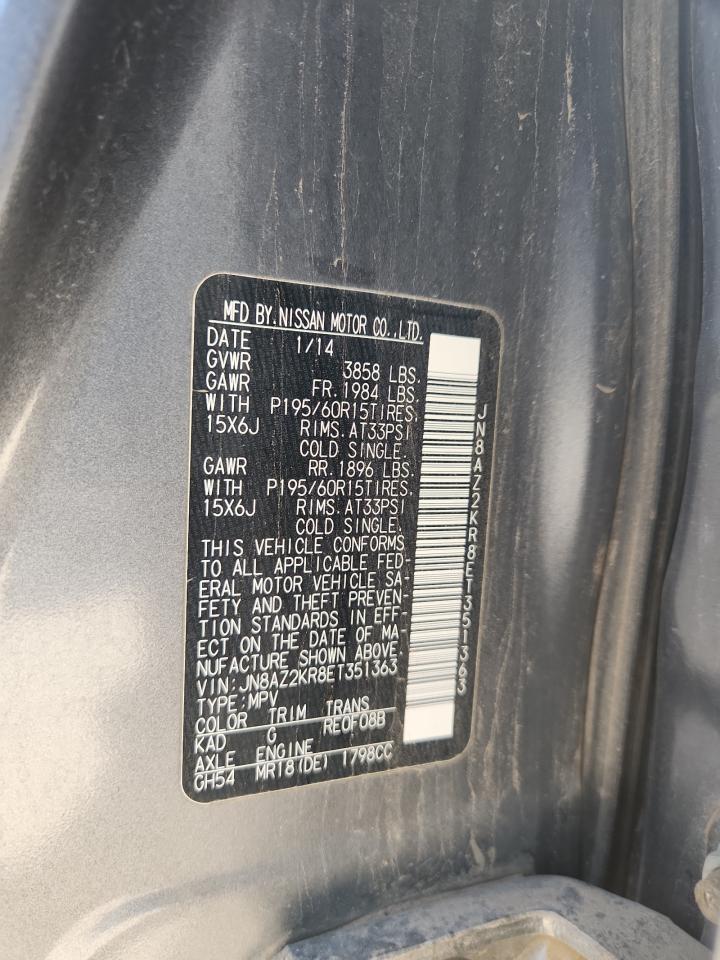 2014 Nissan Cube S VIN: JN8AZ2KR8ET351363 Lot: 90730245