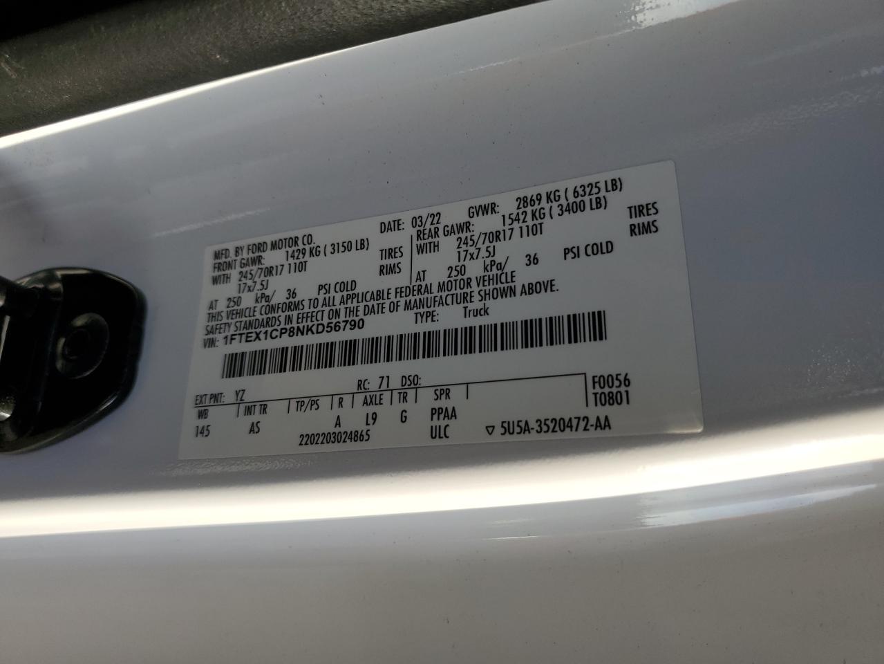 2022 Ford F150 Super Cab VIN: 1FTEX1CP8NKD56790 Lot: 91028405