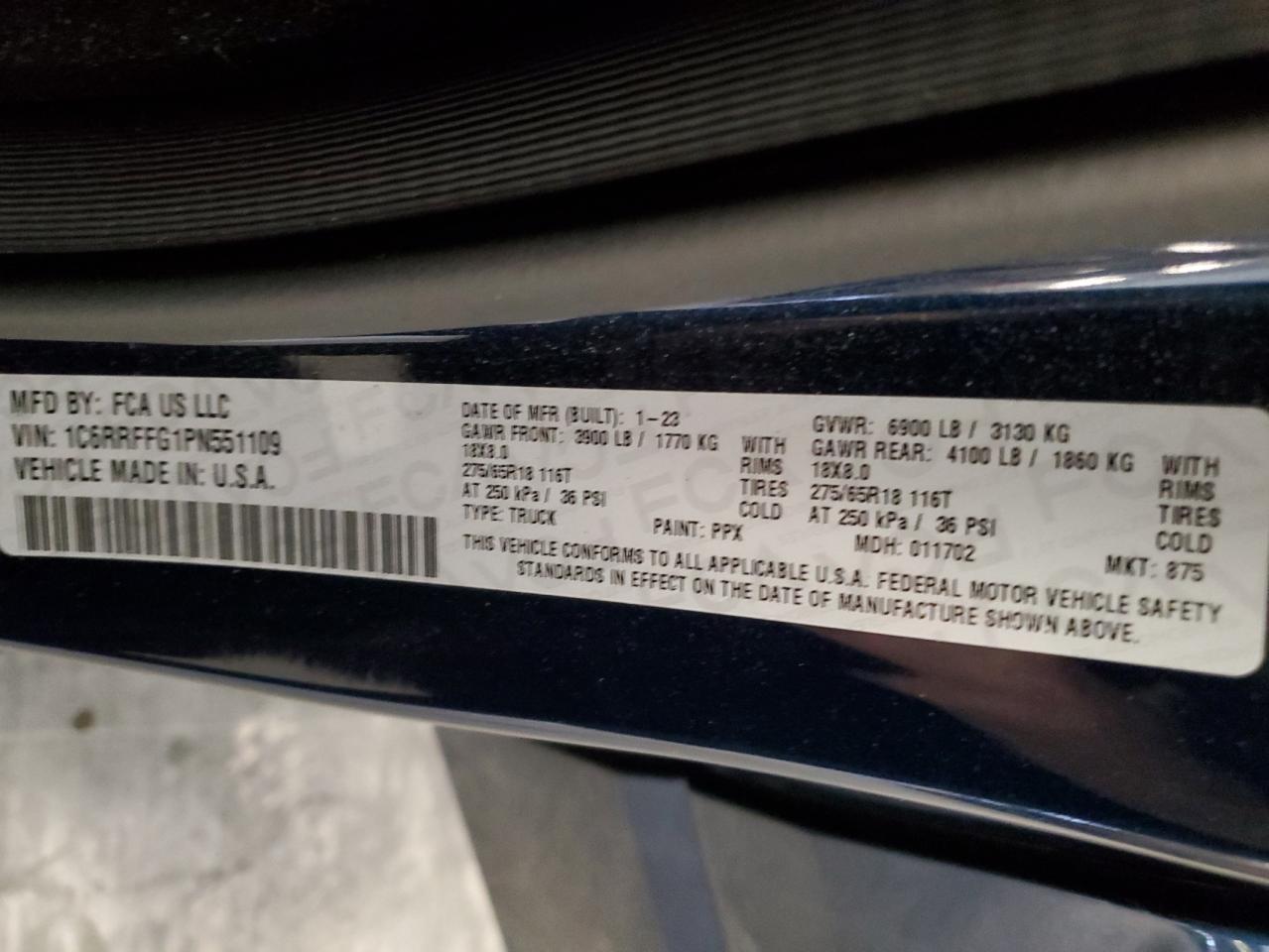 2023 Ram 1500 Big Horn/Lone Star VIN: 1C6RRFFG1PN551109 Lot: 92537525