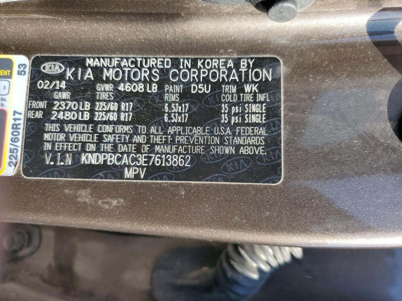 2014 Kia Sportage Lx VIN: KNDPBCAC3E7613862 Lot: 91859765