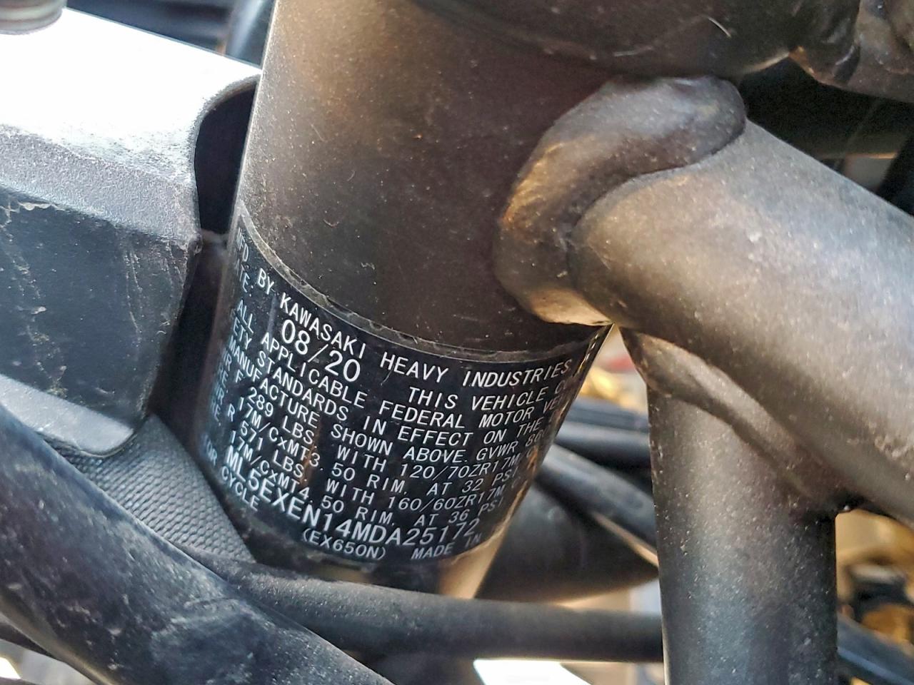 2021 Kawasaki Ex650 N VIN: ML5EXEN14MDA25172 Lot: 94726375