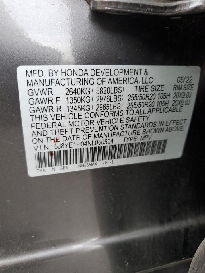 2022 Acura Mdx A-Spec VIN: 5J8YE1H04NL050504 Lot: 92326105