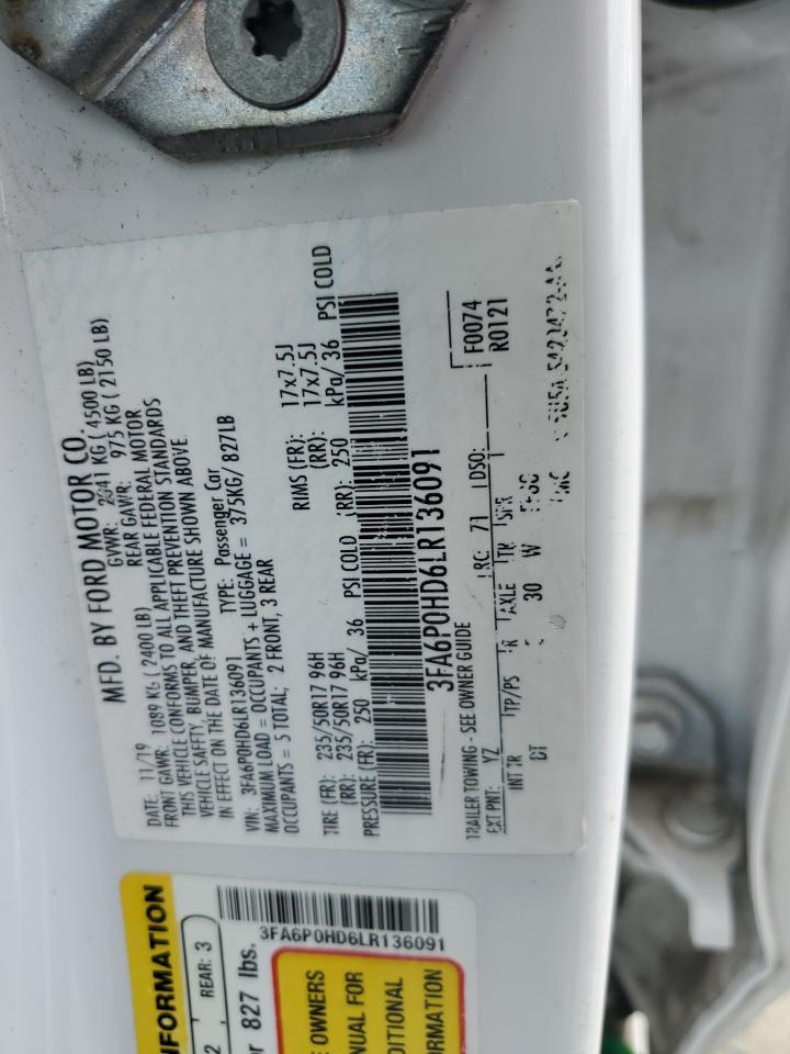 2020 Ford Fusion Se VIN: 3FA6P0HD6LR136091 Lot: 93622805