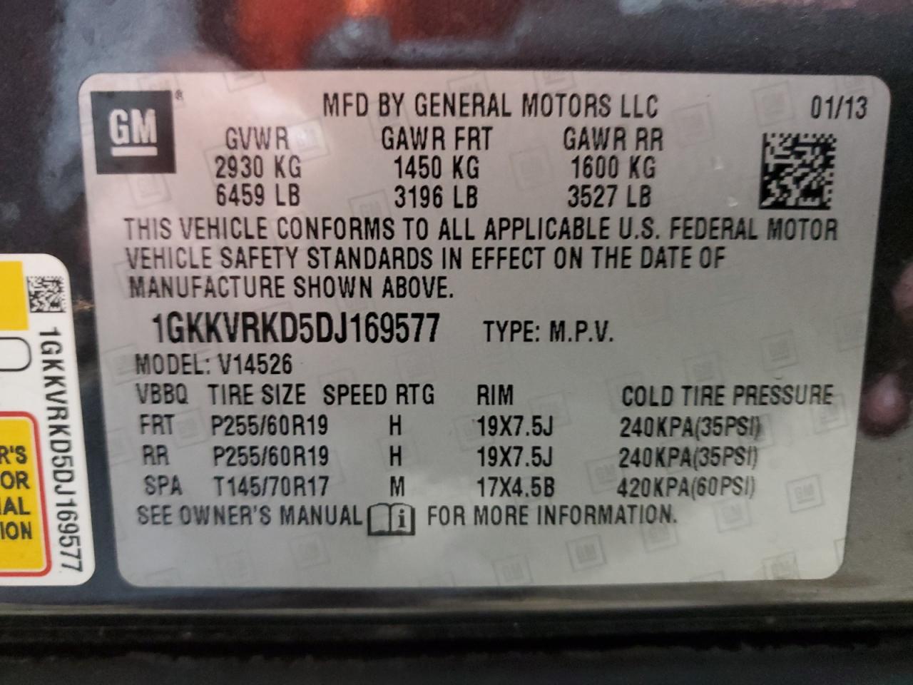 2013 GMC Acadia Slt-1 VIN: 1GKKVRKD5DJ169577 Lot: 91970855