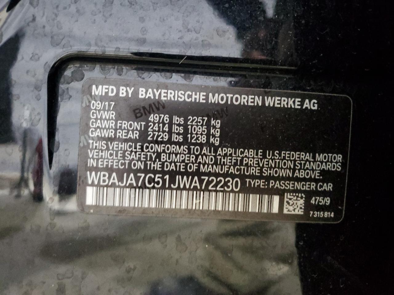 2018 BMW 530 Xi VIN: WBAJA7C51JWA72230 Lot: 91861235