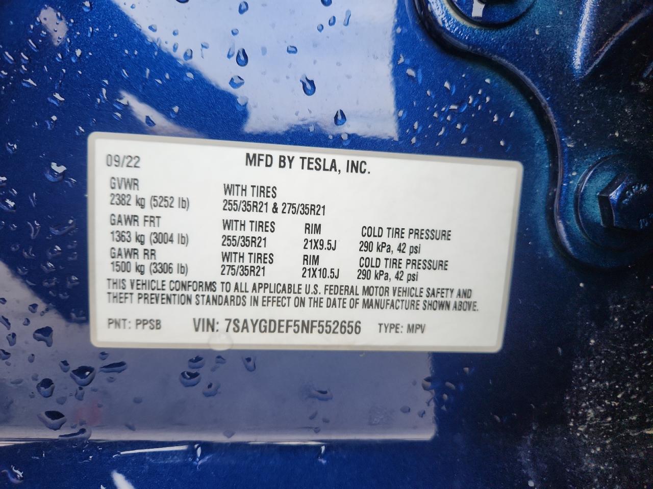 2022 Tesla Model Y VIN: 7SAYGDEF5NF552656 Lot: 93774235